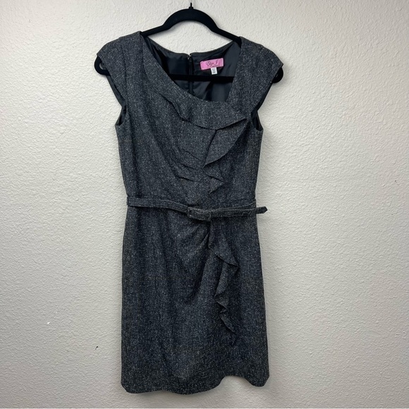 ELIZA J Tweed Asymmetrical Ruffle Sheath Dress Sz 6P - Picture 1 of 8